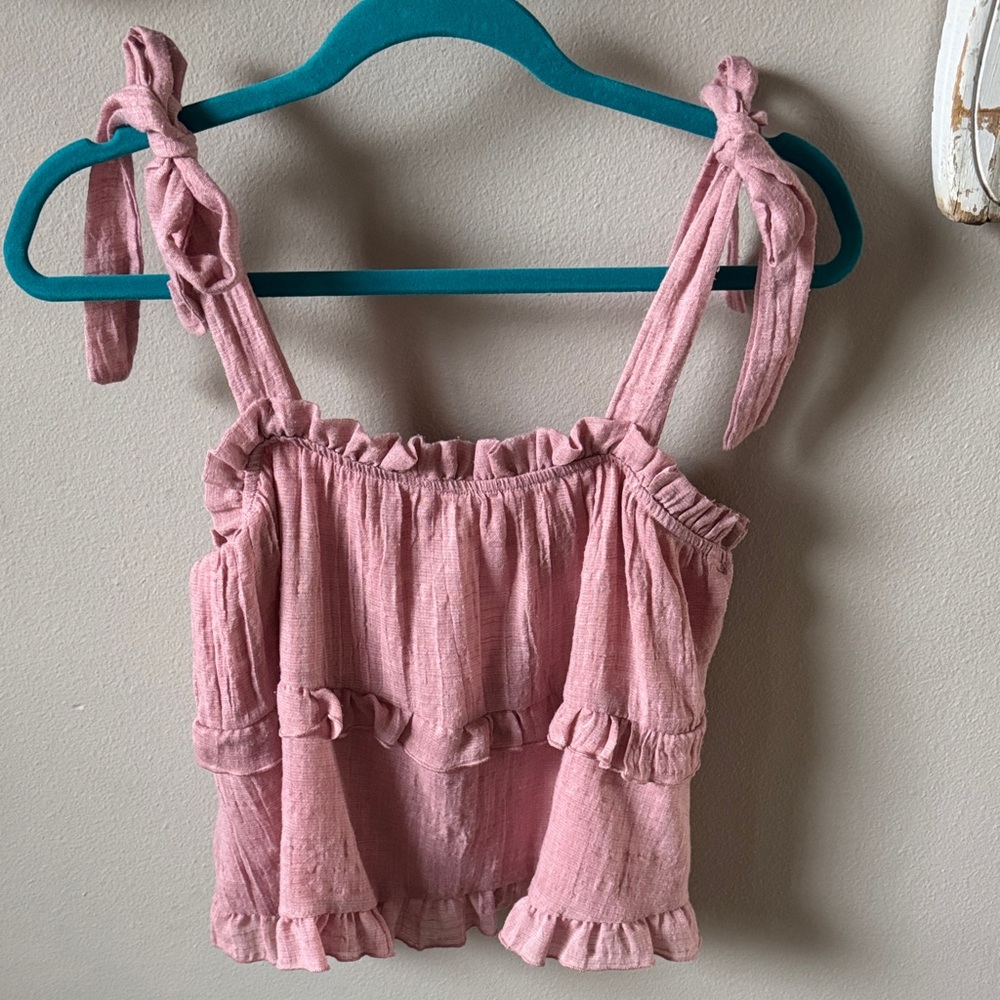 Altar'd State Pink Ruffle Tie-Strap Camisole